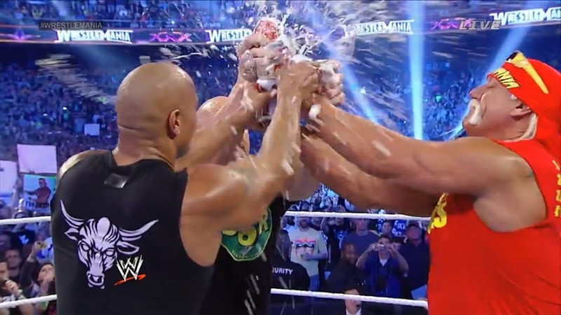 Stone Cold Steve Austin, Hulk Hogan, & The Rock kicks off Wrestlemania  (Full Segment) - TokyVideo